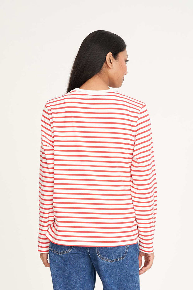 Oui Oui Long Sleeve Relaxed Tee - Chalk/Red