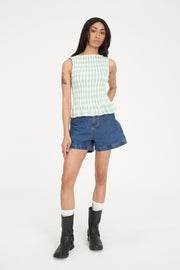 Celine Gigi Shirred Top - Matcha/Chalk