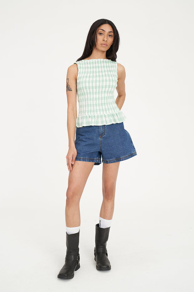 Celine Gigi Shirred Top - Matcha/Chalk