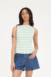 Celine Gigi Shirred Top - Matcha/Chalk