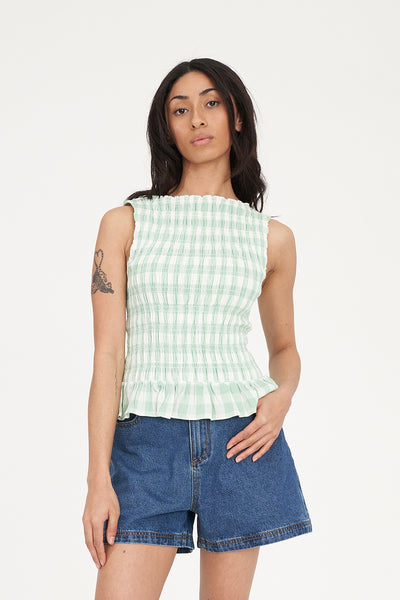 Celine Gigi Shirred Top - Matcha/Chalk