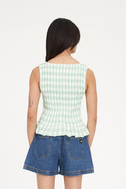 Celine Gigi Shirred Top - Matcha/Chalk