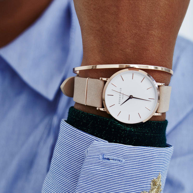 West Village Watch - White Dial/Rose Suede Leather