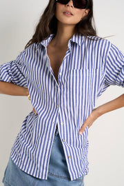 You Got This Stripe Cotton Oversized Shirt - Blue