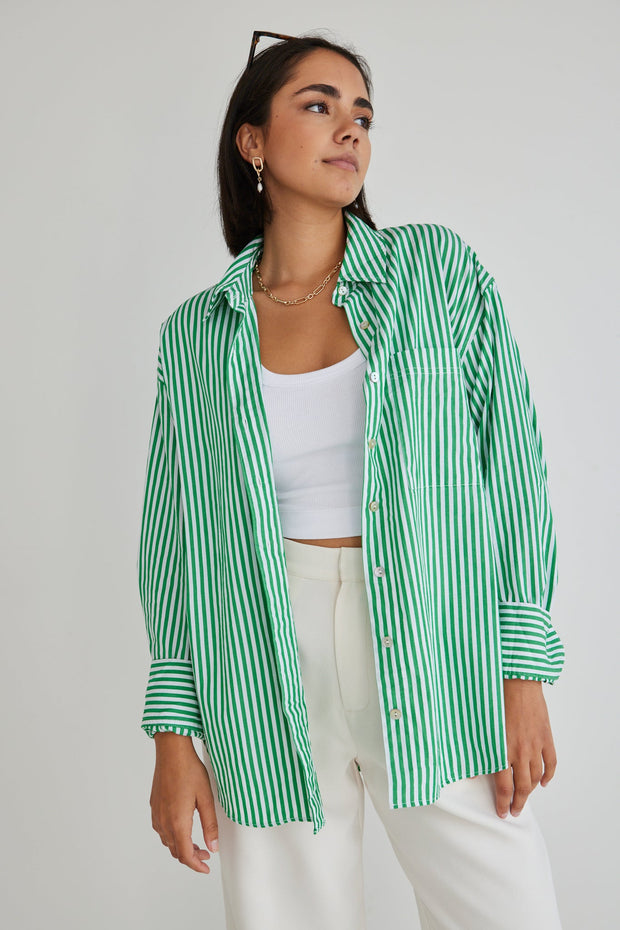 You Got This Stripe Poplin Oversized Shirt - Green