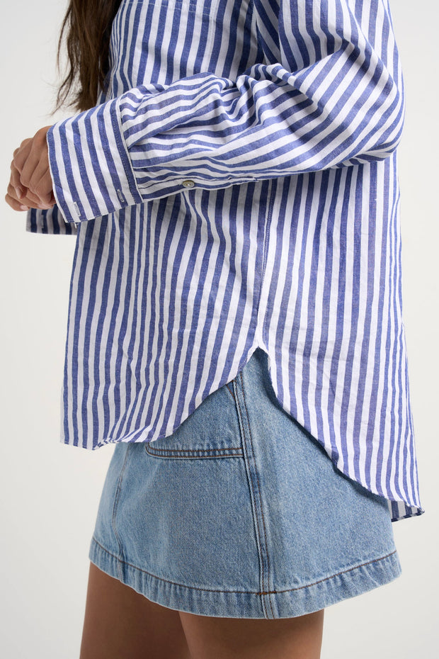 You Got This Stripe Cotton Oversized Shirt - Blue