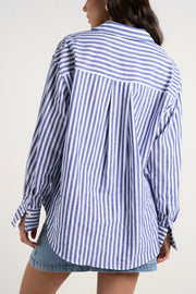 You Got This Stripe Cotton Oversized Shirt - Blue