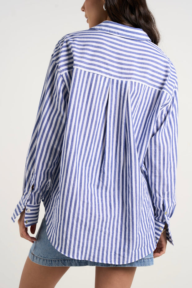 You Got This Stripe Cotton Oversized Shirt - Blue