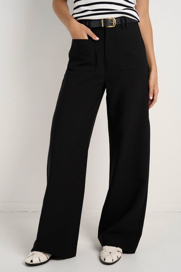 Zoey Tailored High Rise Wide Pant - Black