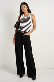 Zoey Tailored High Rise Wide Pant - Black