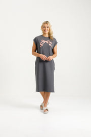 Adele Dress - Graphite/Blossom Berry Bow