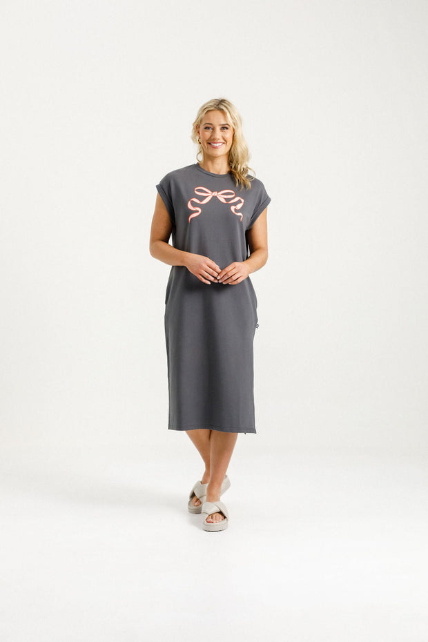 Adele Dress - Graphite/Blossom Berry Bow