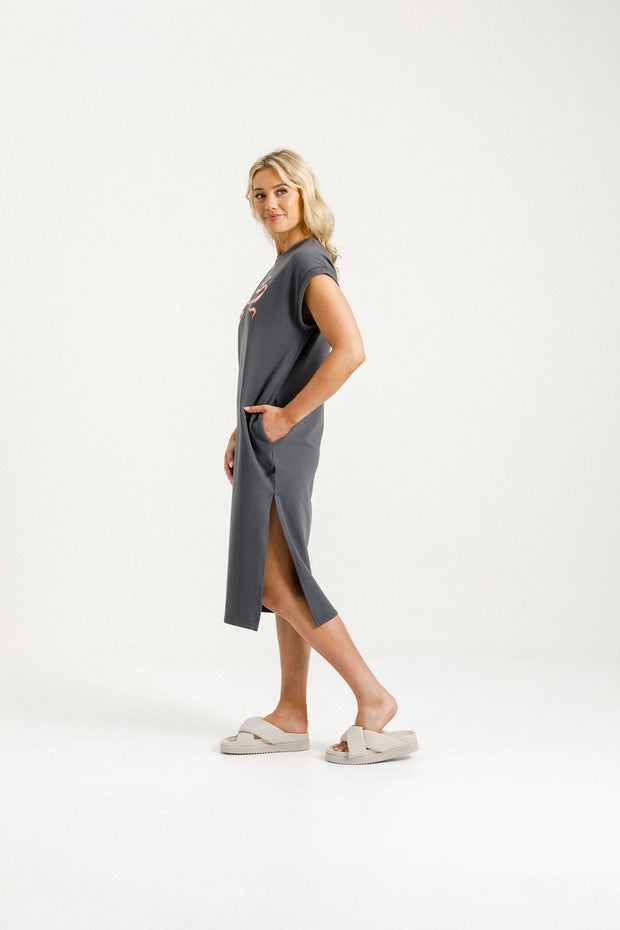 Adele Dress - Graphite/Blossom Berry Bow