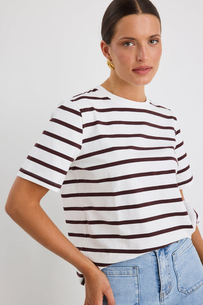 Binding Stripe Boxy Tee - Chocolate/White