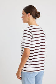 Binding Stripe Boxy Tee - Chocolate/White