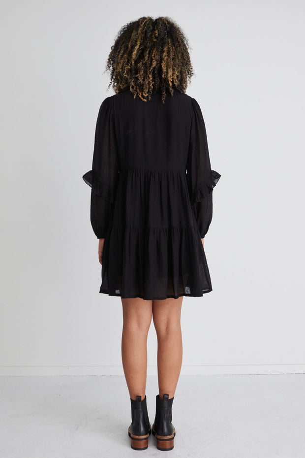 Dreamer Tiered Mini Smock Dress - Black
