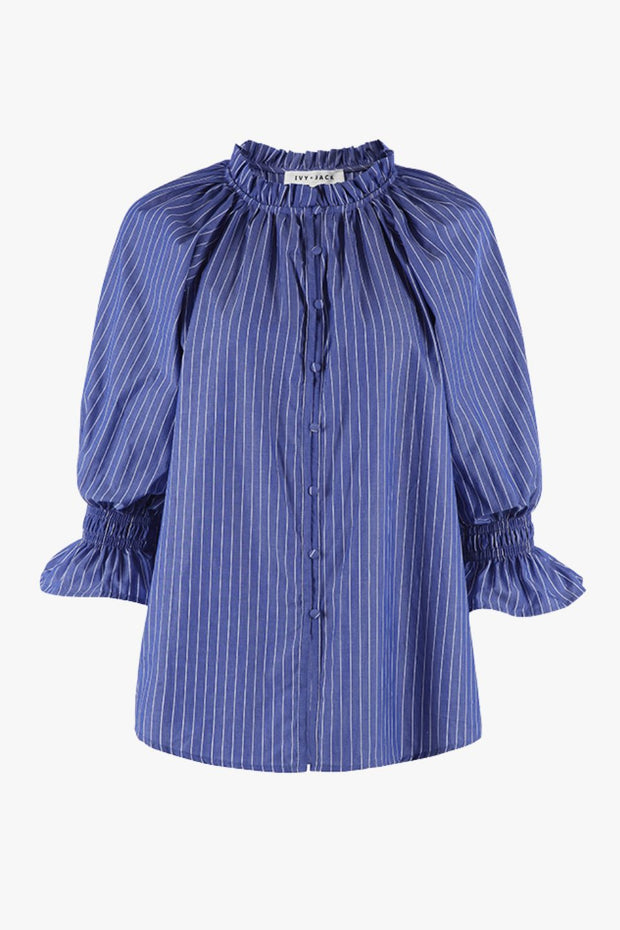 Noetic Short Sleeve Blouse - Blue Stripe