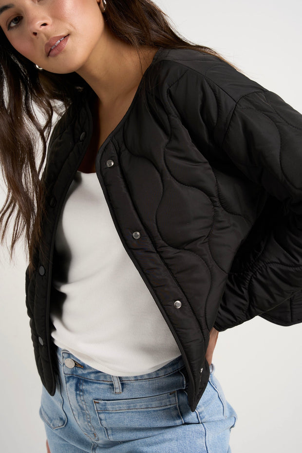 Apex Collarless Puffer Jacket - Black