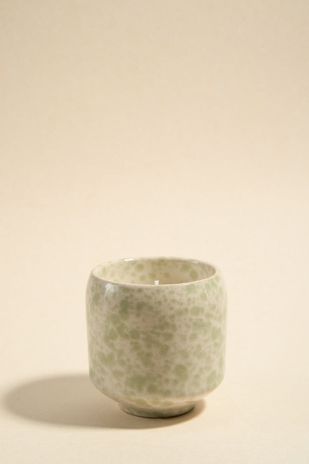 Ivory Green Splash Glazed Ceramic Soy Wax Candle