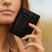 Together For Now Wallet - Black Croc Emboss