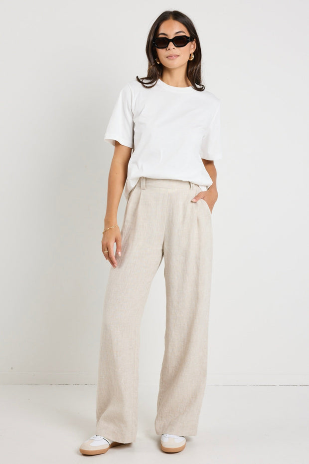 Bestow Linen Elastic Waist Pants - Natural