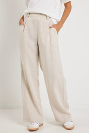 Bestow Linen Elastic Waist Pants - Natural