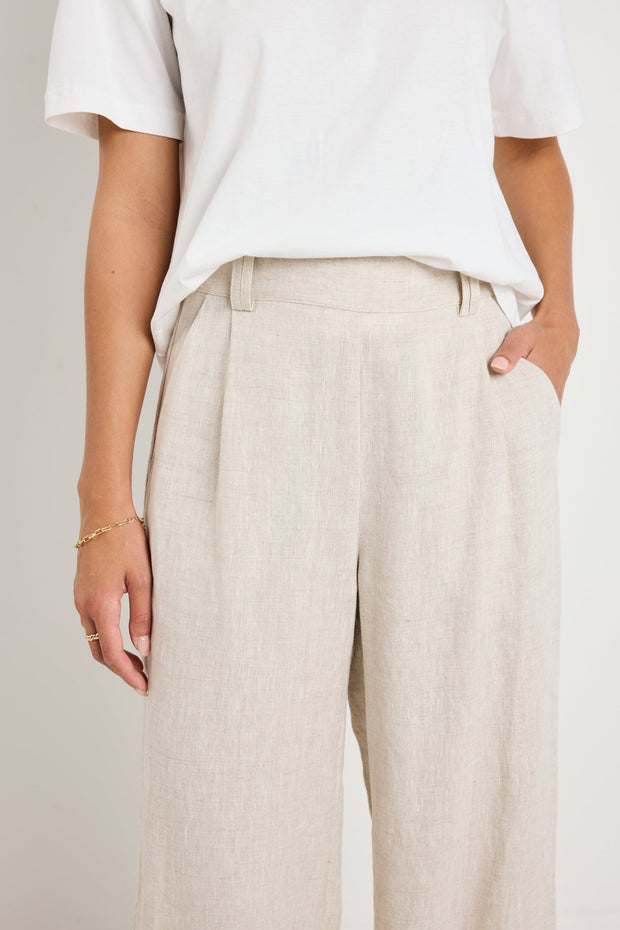 Bestow Linen Elastic Waist Pants - Natural