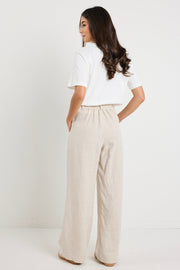 Bestow Linen Elastic Waist Pants - Natural