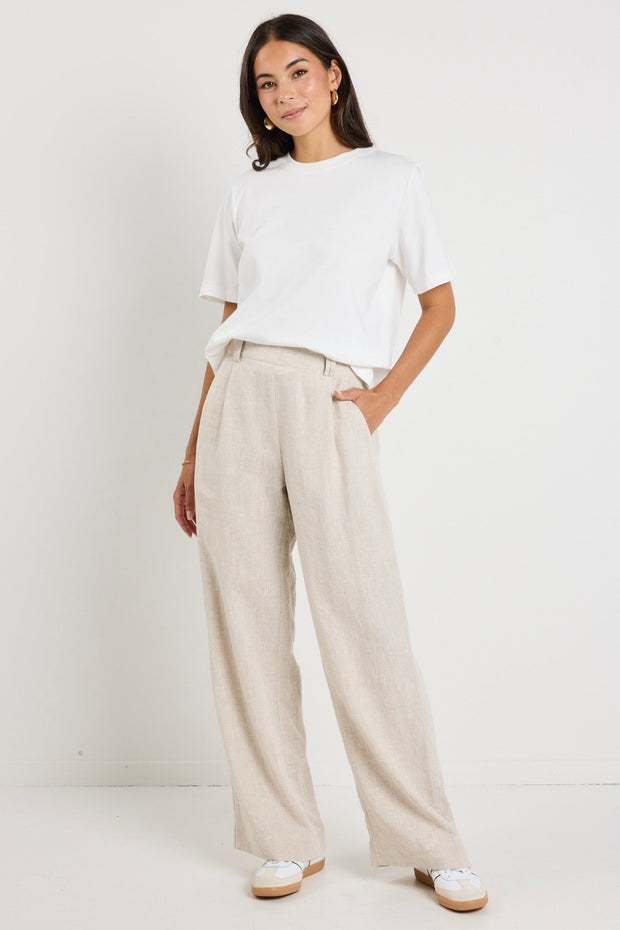 Bestow Linen Elastic Waist Pants - Natural