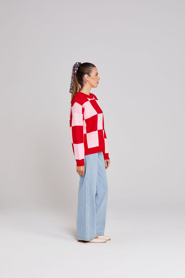 Cleo Check It Jumper - Pinky Tomato