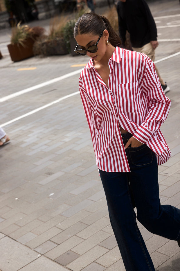 You Got This Stripe Oversized Shirt - Red Stripe