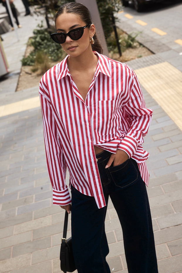 You Got This Stripe Oversized Shirt - Red Stripe