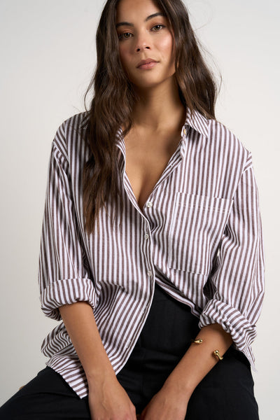 You Got This Stripe Oversized Shirt - Chocolate