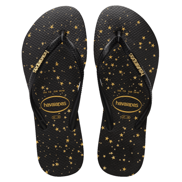 Havaianas Slim Logo Metallic Galaxy Print Jandal Black Gold