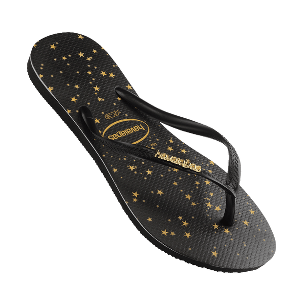 Black slim havaianas with top gold logo
