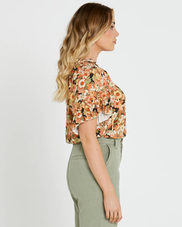 Valerie Frill Sleeve Top - Fall Floral